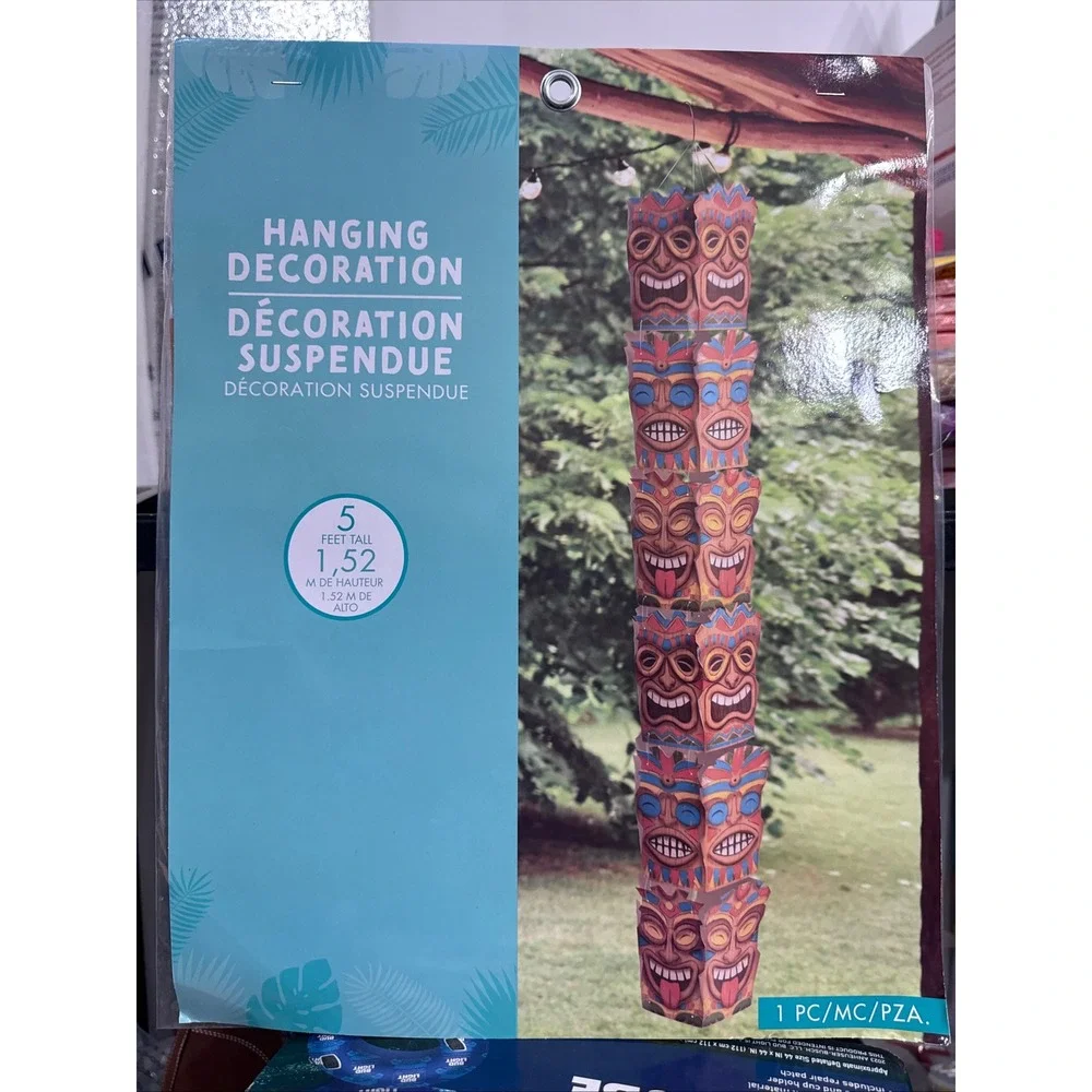 Luau Tiki Totem Pole Hanging Decoration Tropical Party Supply Hawaiian Decor 5ft